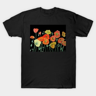 Poppy Watercolor Painting Red Orange Black Art T-Shirt